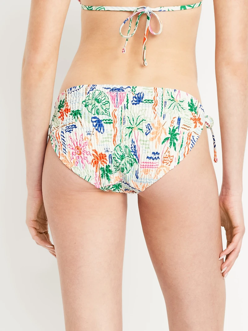 Mid-Rise Textured String Bikini Swim Bottoms