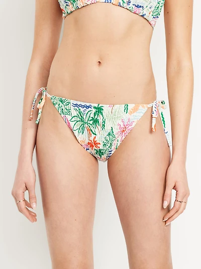 Mid-Rise Textured String Bikini Swim Bottoms