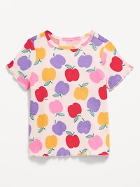 Printed Short-Sleeve Lettuce-Edge T-Shirt for Toddler Girls