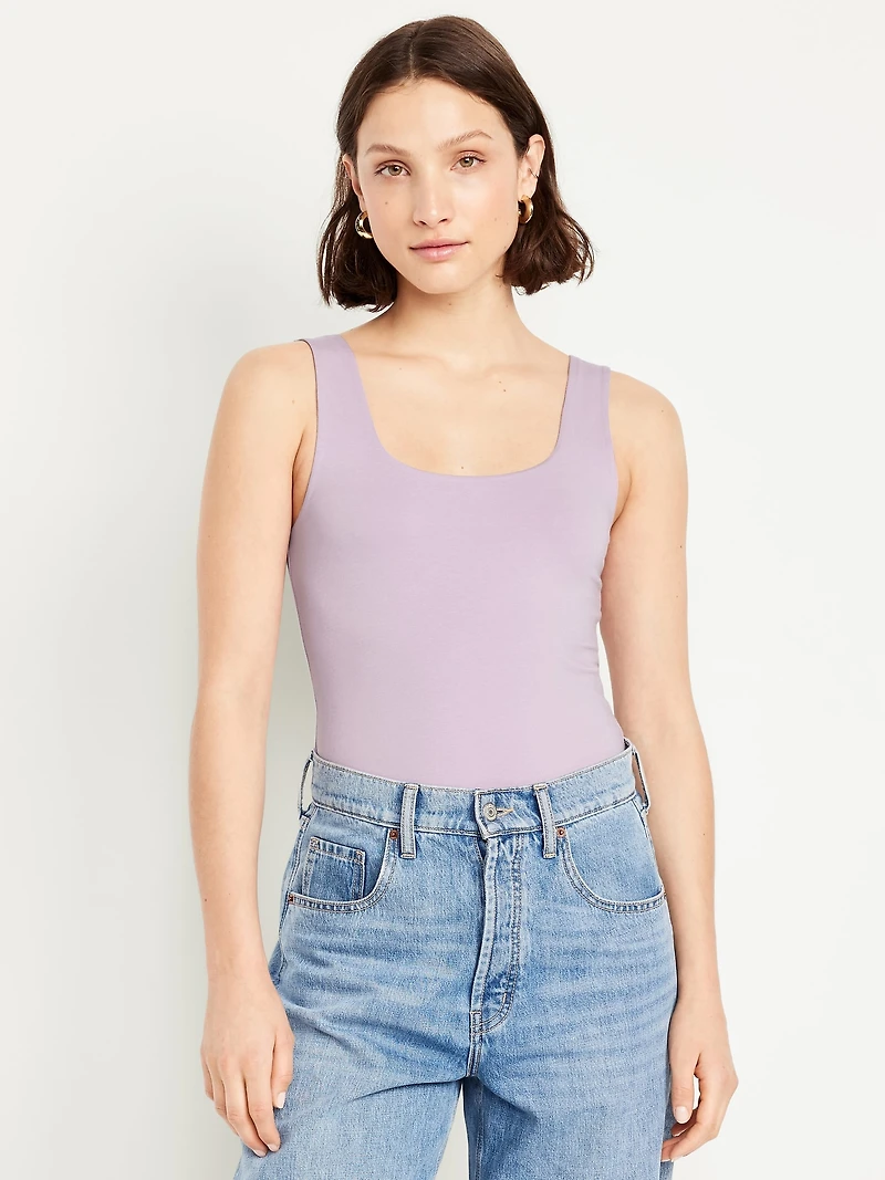 Fitted Double-Layer Scoop-Neck Tank Top