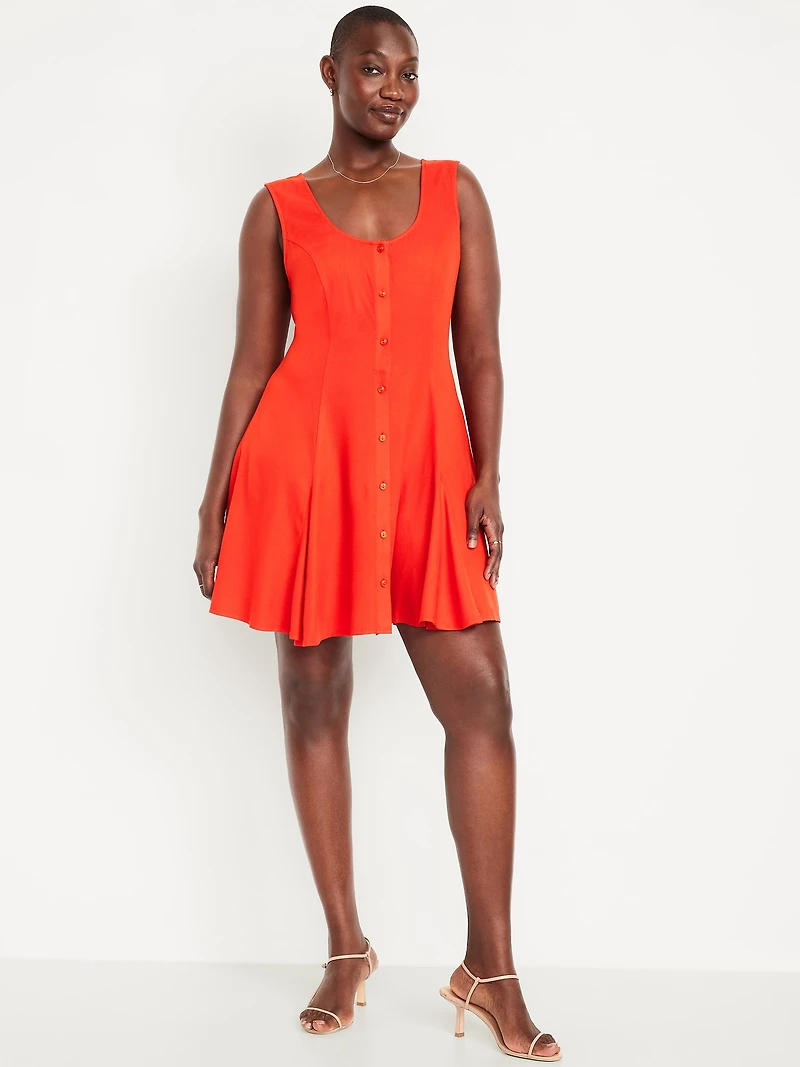 Fit & Flare Crepe Button-Front Mini Dress