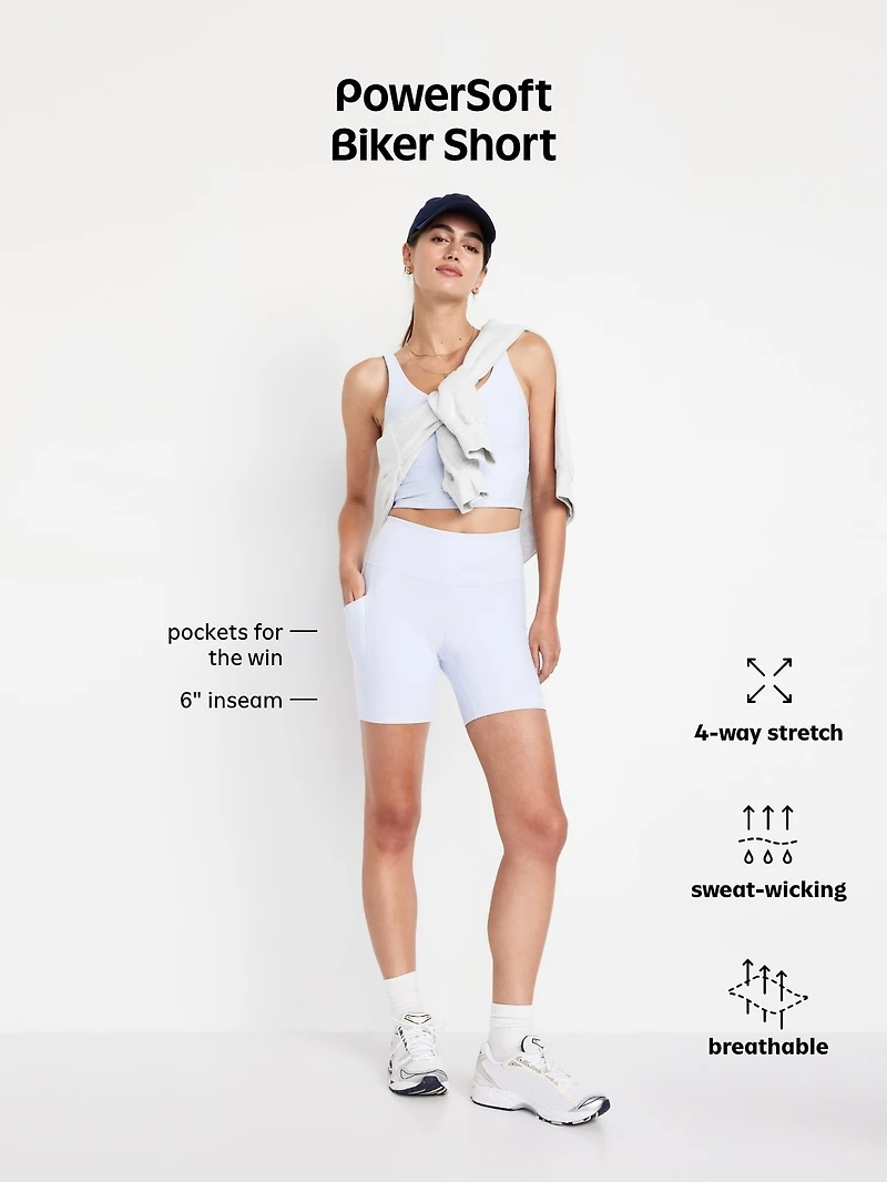 High-Waisted PowerSoft Pocket Biker Shorts - 6-inch inseam