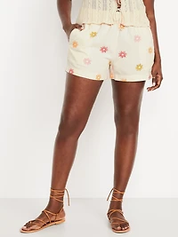 High-Waisted Linen-Blend Pull-On Shorts -- 3.5-inch inseam