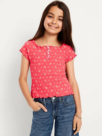 Fitted Short-Sleeve Lettuce-Edge Top for Girls