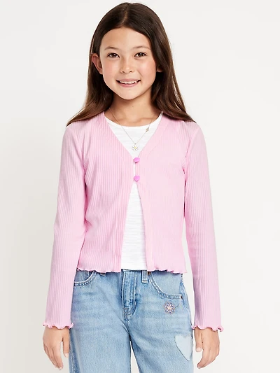 Button-Front Ribbed Cardigan for Girls