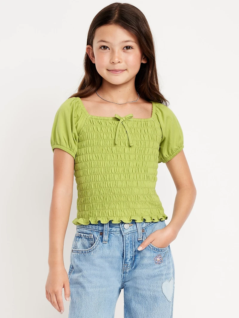 Short Puff-Sleeve Smocked Top for Girls