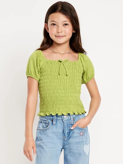 Short Puff-Sleeve Smocked Top for Girls