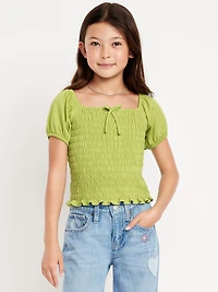 Short Puff-Sleeve Smocked Top for Girls