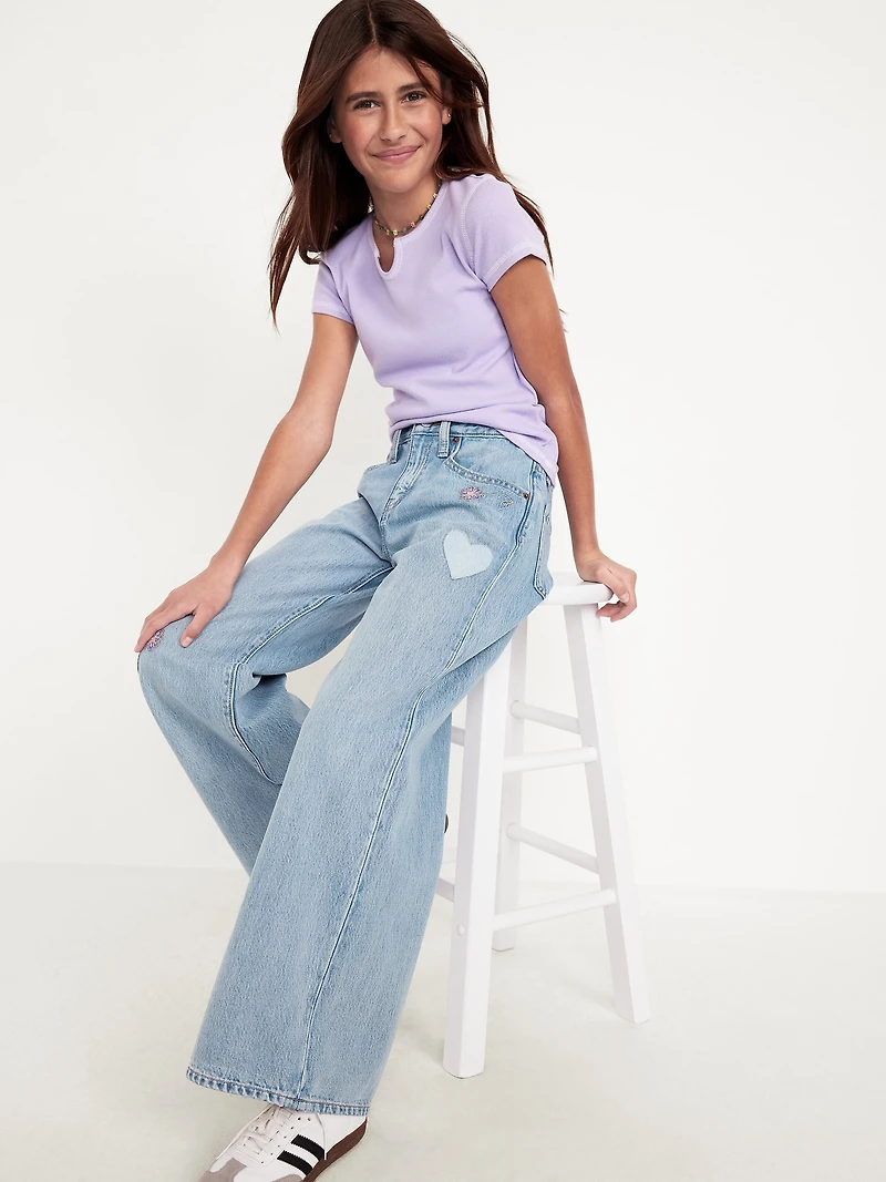 Super Baggy Wide-Leg Embroidered Jeans for Girls