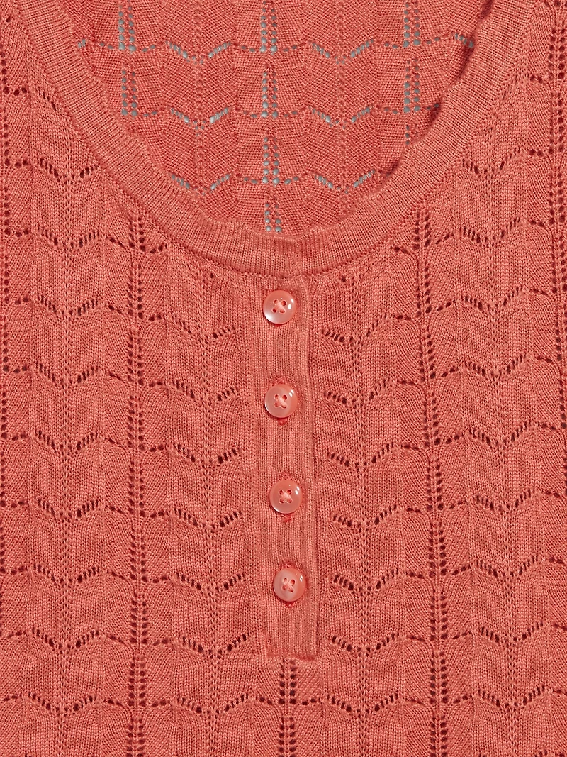 Sleeveless Pointelle Cropped Henley Top