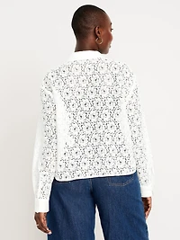 Cropped Lace Button-Down Shirt