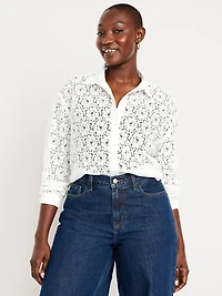 Cropped Lace Button-Down Shirt