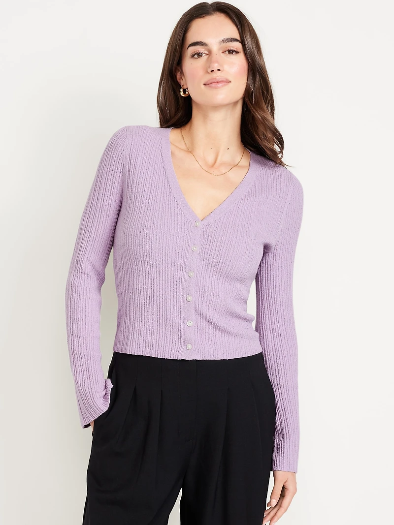 Textured Bouclé Button-Down Sweater