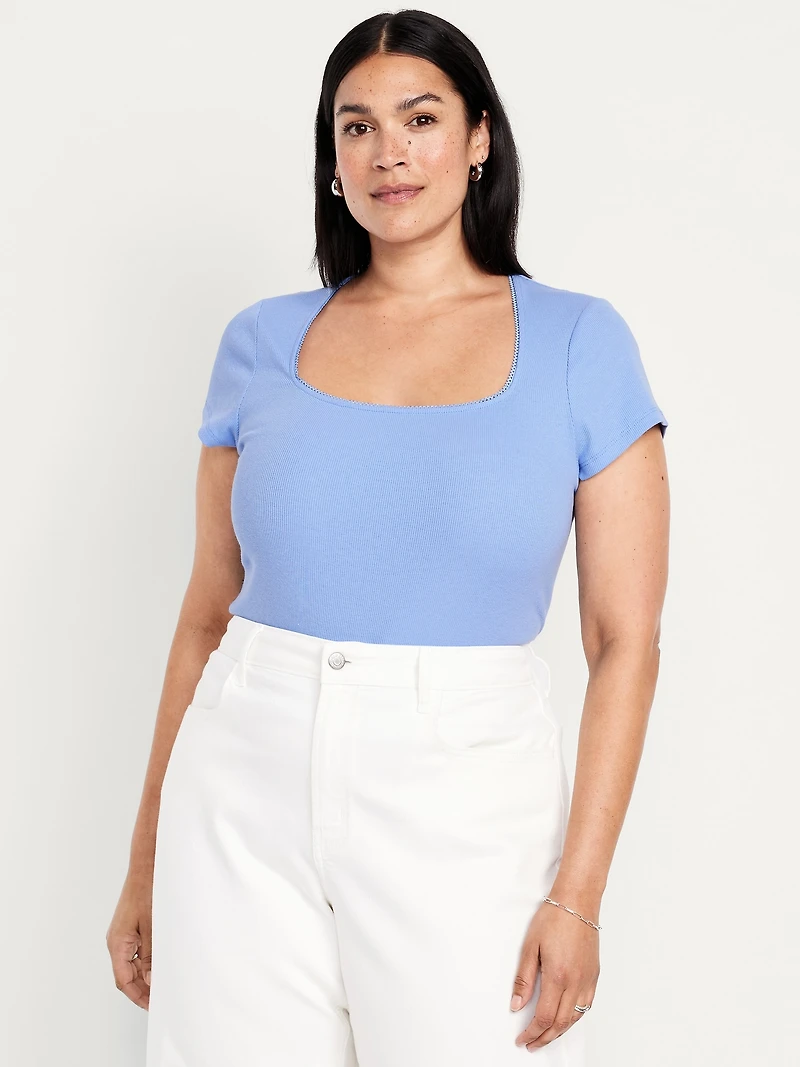 Square-Neck Ribbed T-Shirt