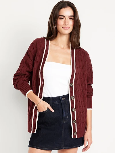 Slouchy Cable-Knit Cardigan Sweater