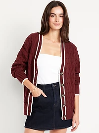 Slouchy Cable-Knit Cardigan Sweater