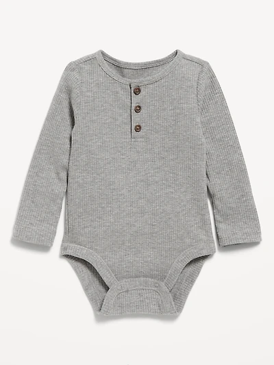 Long-Sleeve Ribbed Henley Bodysuit for Baby