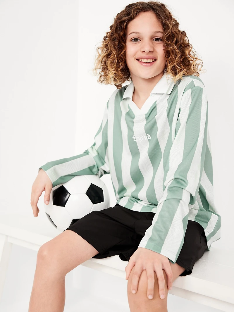 Oversized Long-Sleeve Collared Soccer Top for Boys