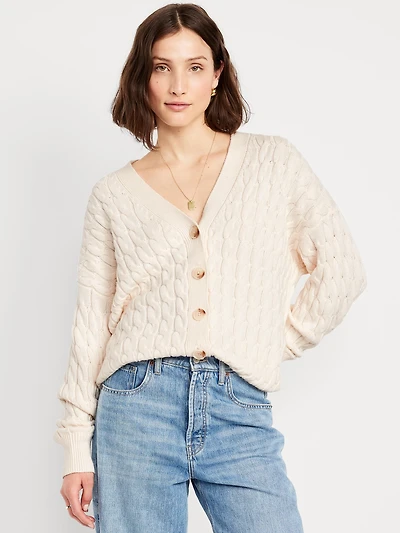 Oversized Slouchy Cable-Knit Cardigan Sweater