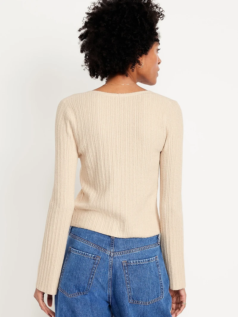 Textured Bouclé Button-Down Sweater