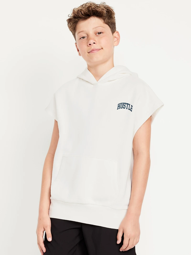 Oversized Fleece Graphic Muscle Hoodie for Boys