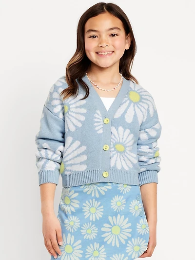 Printed Button-Front Cardigan Sweater for Girls