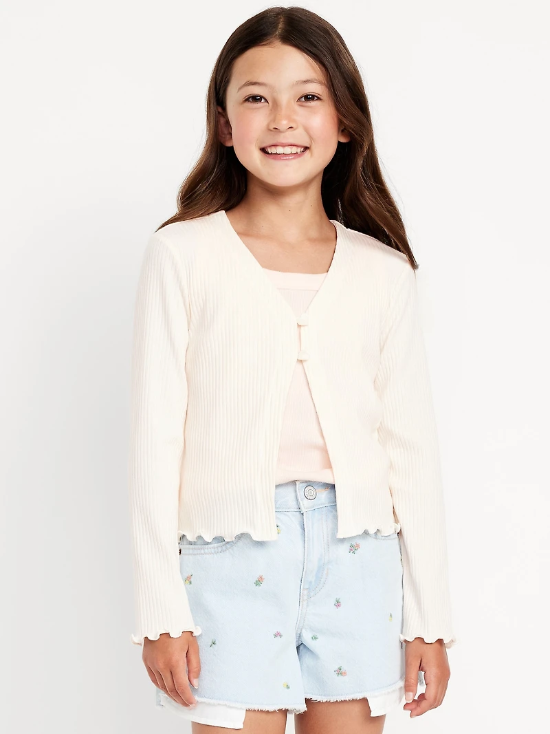 Button-Front Ribbed Cardigan for Girls