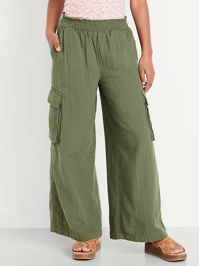 Double-Weave Wide-Leg Cargo Pants for Girls