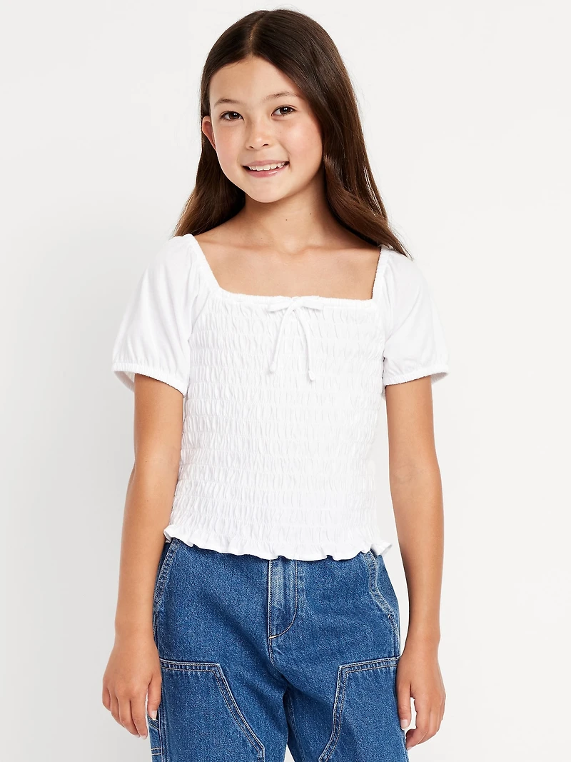 Short Puff-Sleeve Smocked Top for Girls