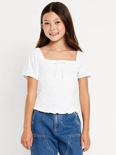 Short Puff-Sleeve Smocked Top for Girls