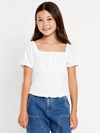 Short Puff-Sleeve Smocked Top for Girls