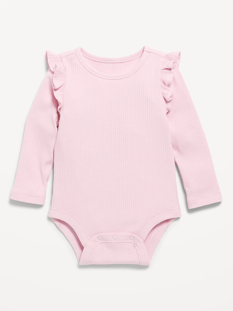 Long-Sleeve Ribbed Ruffle-Trim Bodysuit for Baby
