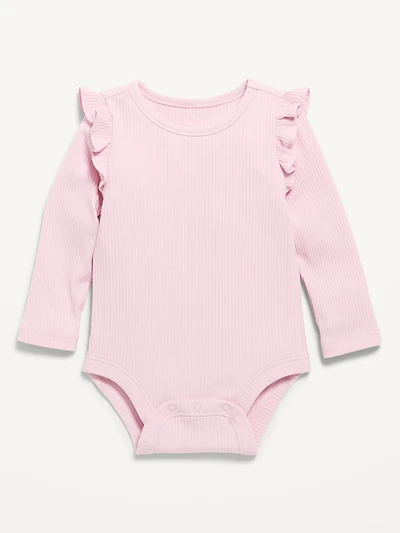 Long-Sleeve Ribbed Ruffle-Trim Bodysuit for Baby