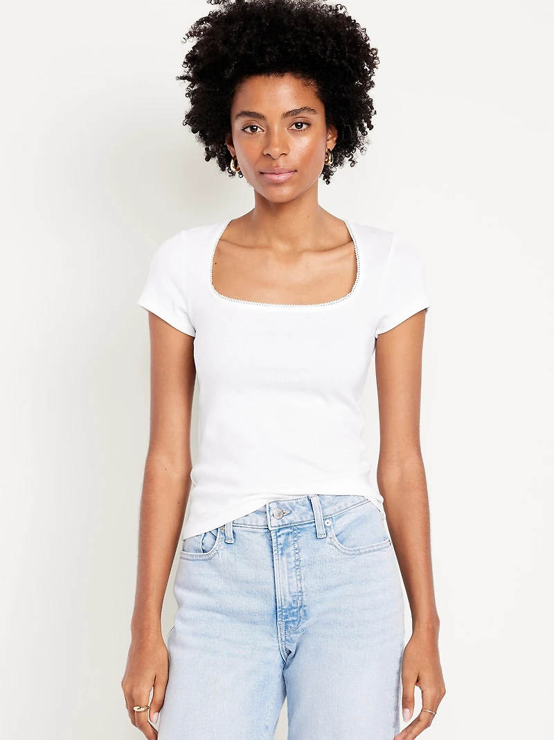 Square-Neck Ribbed T-Shirt