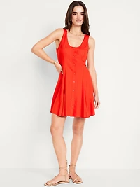 Fit & Flare Crepe Button-Front Mini Dress