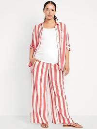 Maternity Rollover Waist Crinkle Gauze Super Wide-Leg Pants