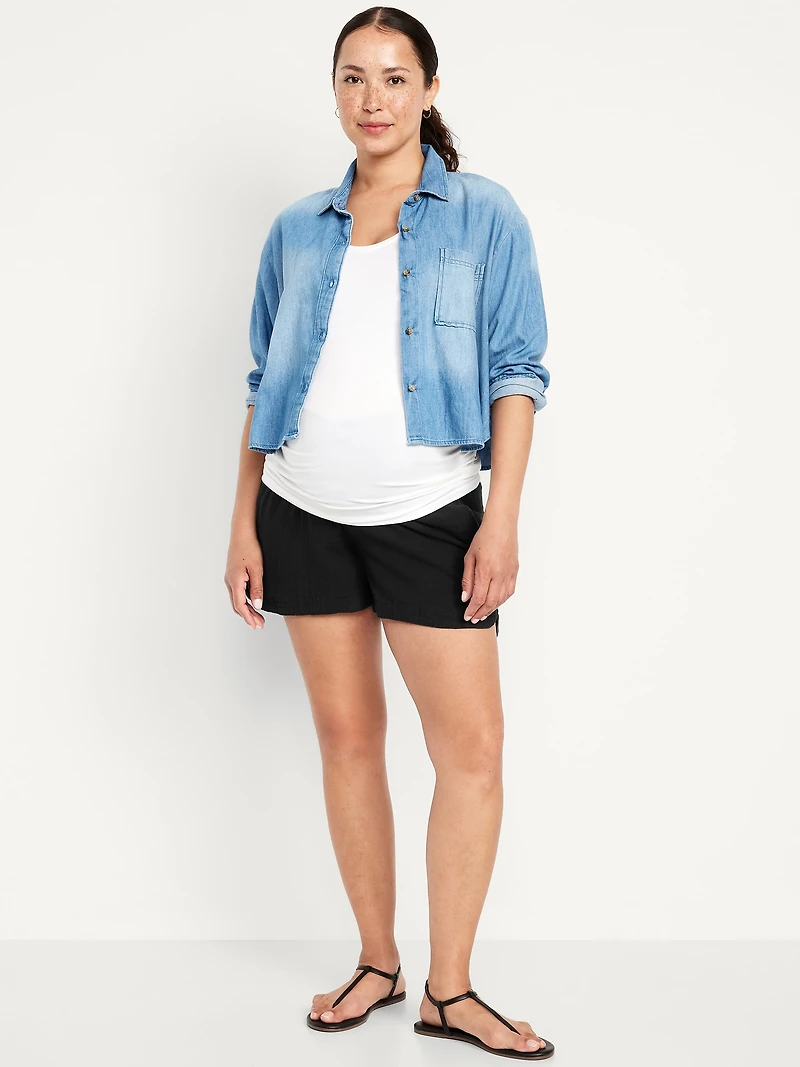 Maternity Foldover-Waist Pull-On Shorts - 4-inch inseam