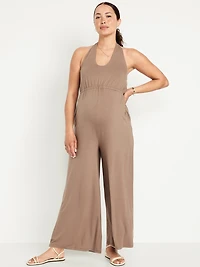 Maternity Waist-Defined Halter Jumpsuit