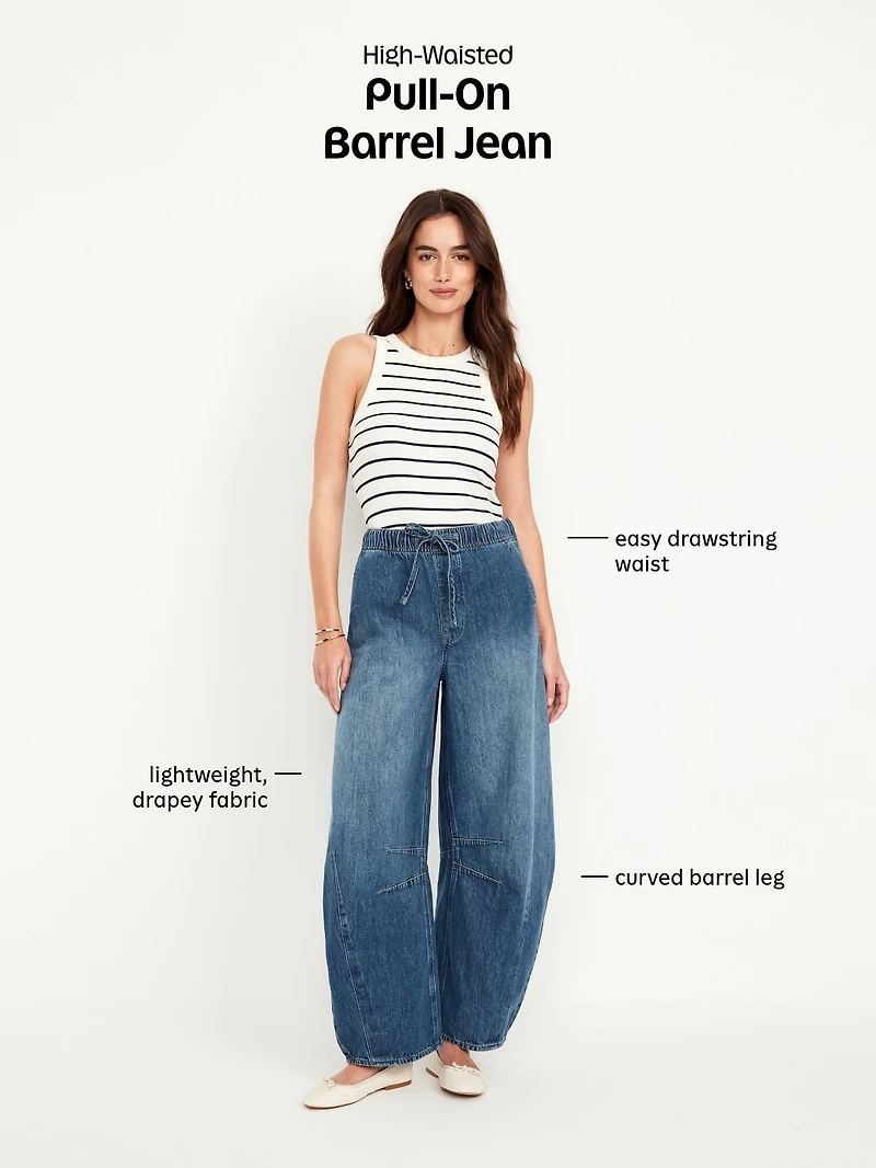 High-Waisted Pull-On Barrel Jeans