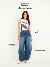 High-Waisted Pull-On Barrel Jeans