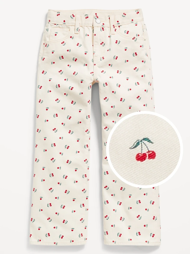 Printed High-Waisted Baggy Wide-Leg Jeans for Girls