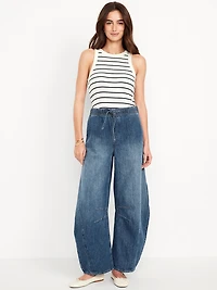 High-Waisted Pull-On Barrel Jeans