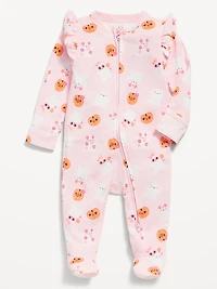 2-Way-Zip Sleep & Play Ruffle-Shoulder Footed One-Piece for Baby