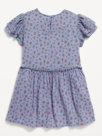 Printed Short-Sleeve Ruffled Bow Dress for Toddler Girls