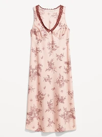 Lace-Trim Satin Midi Dress