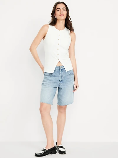Mid-Rise Baggy Jean Bermuda Shorts - 9-inch inseam