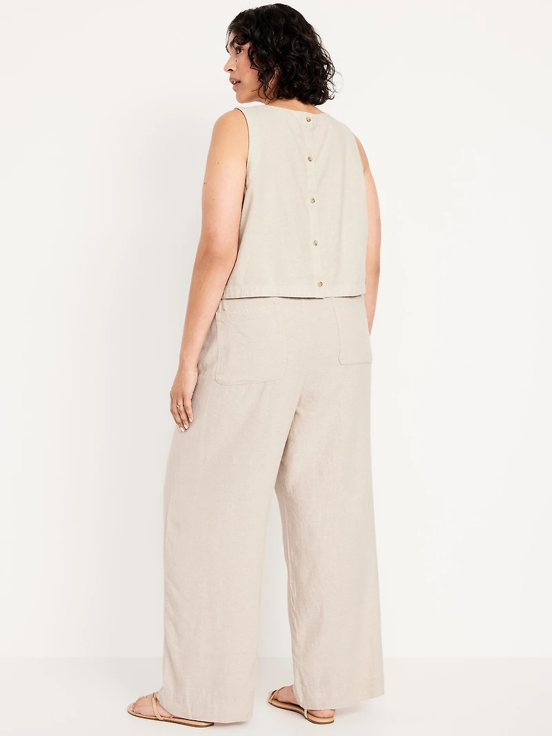 High-Waisted Linen-Blend Wide-Leg Pants
