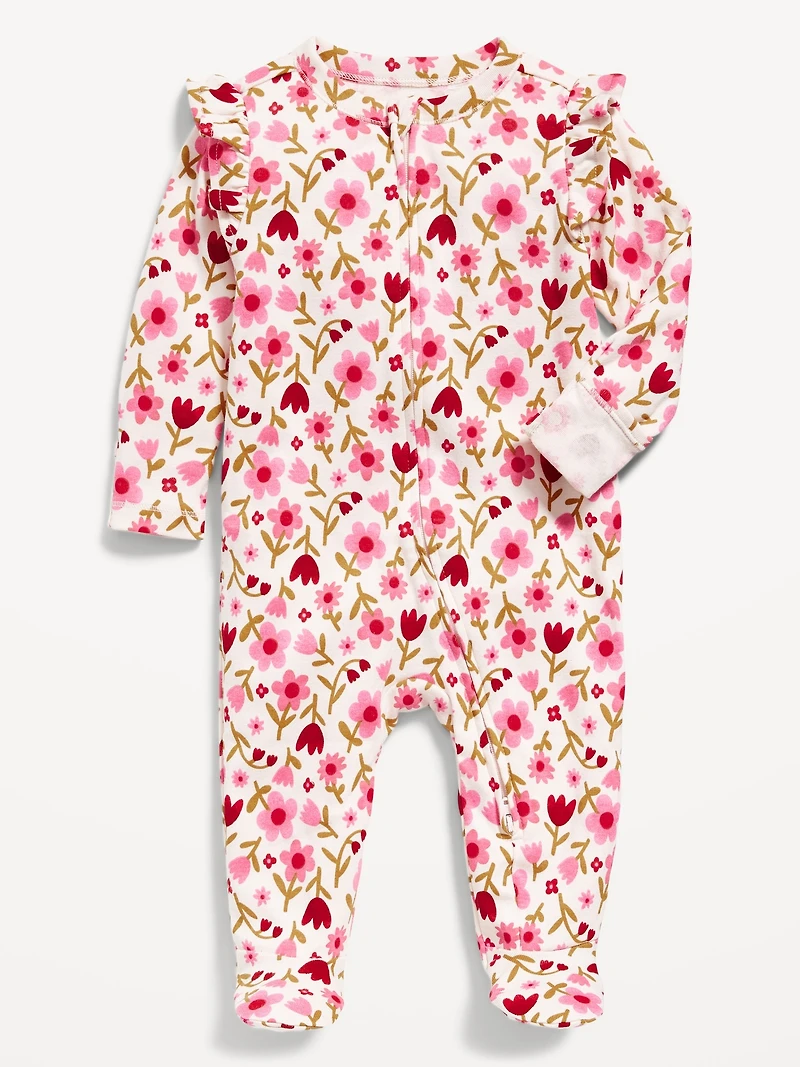 2-Way-Zip Sleep & Play Ruffle-Trim Footed One-Piece for Baby