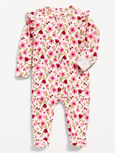 2-Way-Zip Sleep & Play Ruffle-Trim Footed One-Piece for Baby