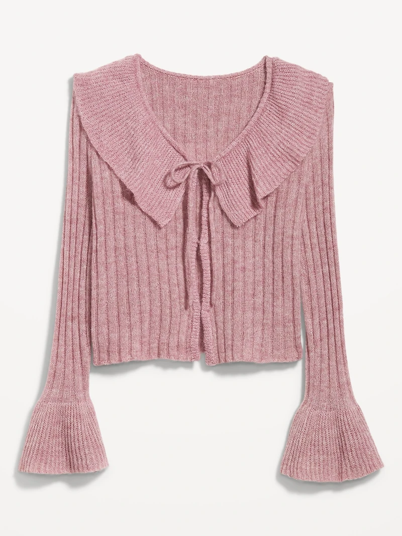 Wool-Blend Ruffle Tie-Front Cropped Cardigan